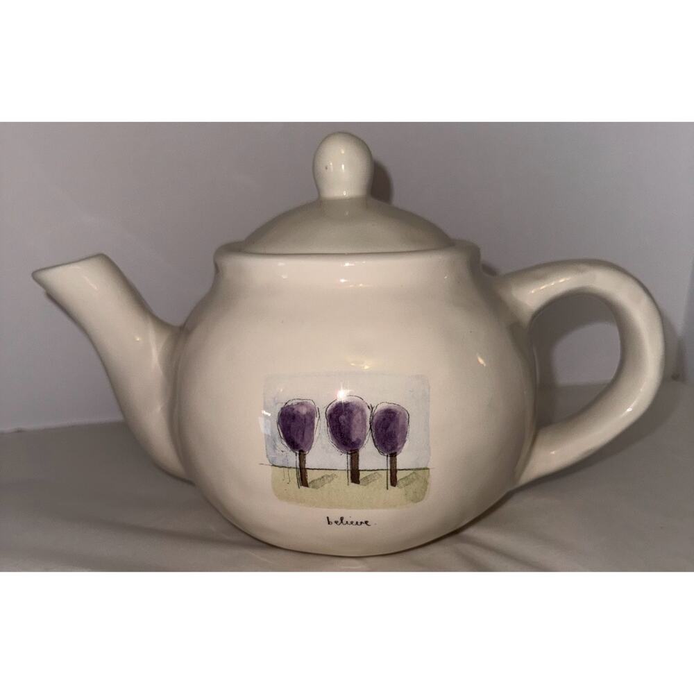 Pottery Barn Tea Garden Tea Pot Believe Rae Dunn‎ Design 1.5 Quarts/6 Cup Teapot